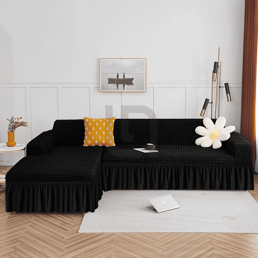 L-Shape Turkish Bubble Sofa Cover - Black