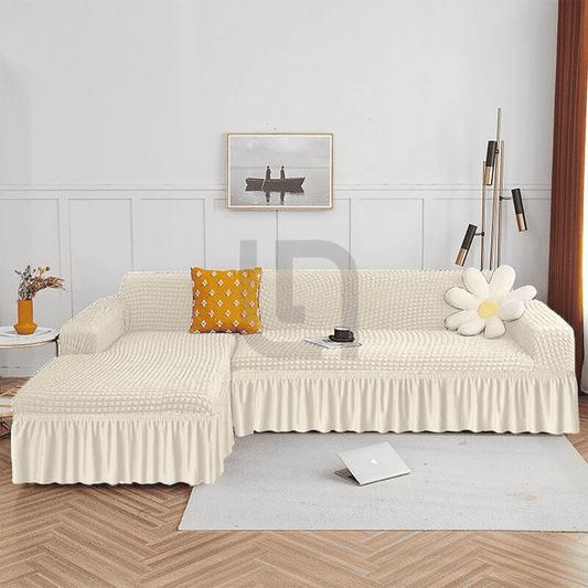 L-Shape Turkish Bubble Sofa Cover - Ivory