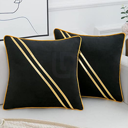   Diagonal Line Velvet Cushion Covers - Black