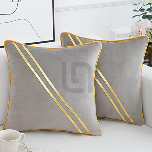   Diagonal Line Velvet Cushion Covers - Grey