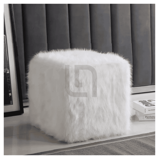 Piazza Faux Fur Ottoman Bean Bag Stool - White