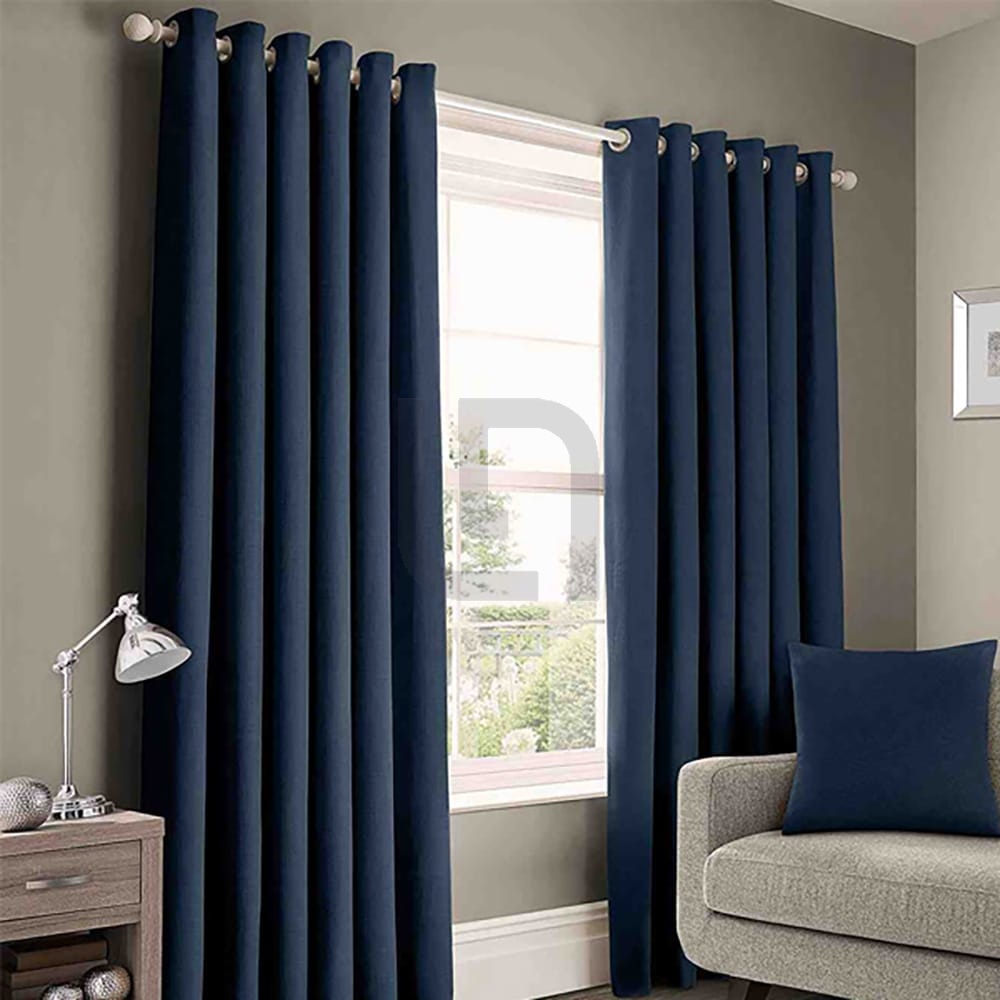 Plain Cotton Curtain - Blue