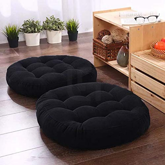  Round Shape Velvet Floor Cushions – Black