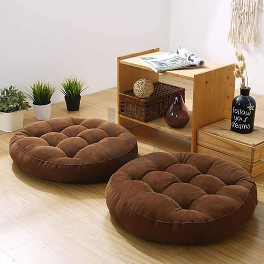  Round Shape Velvet Floor Cushions – Brown