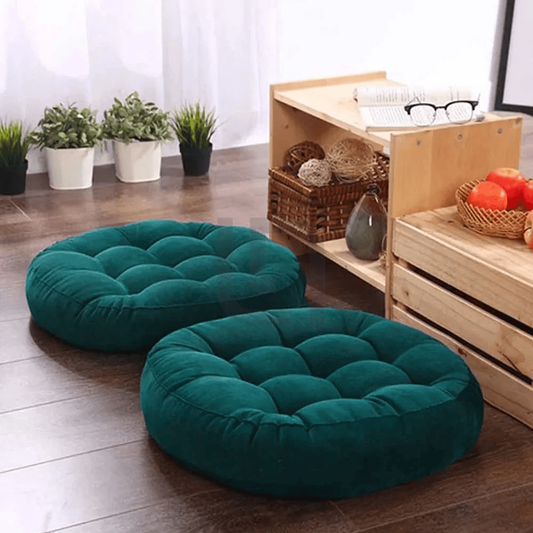  Round Shape Velvet Floor Cushions – Dark Teal