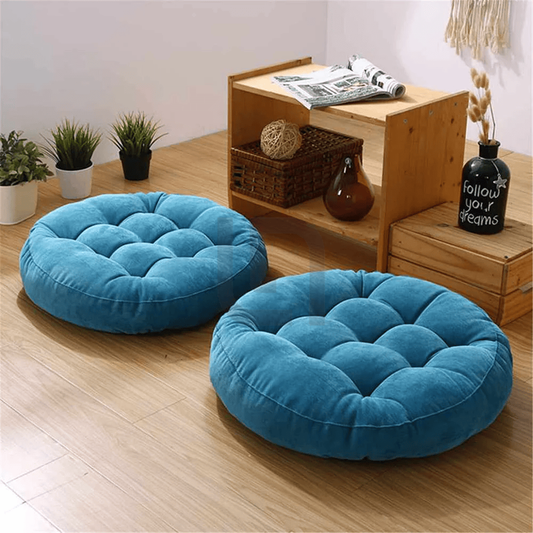  Round Shape Velvet Floor Cushions – Lake Blue