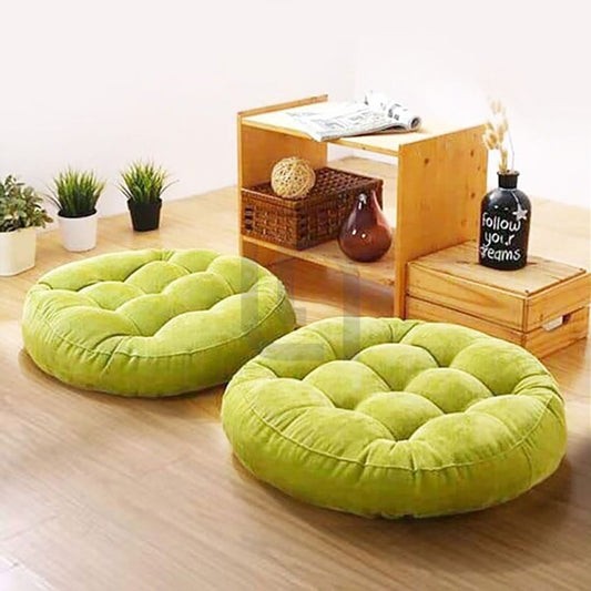  Round Shape Velvet Floor Cushions – Yellow Green