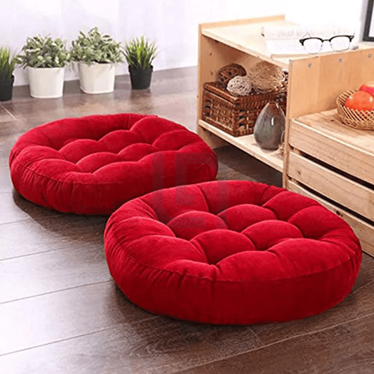  Round Shape Velvet Floor Cushions – Red