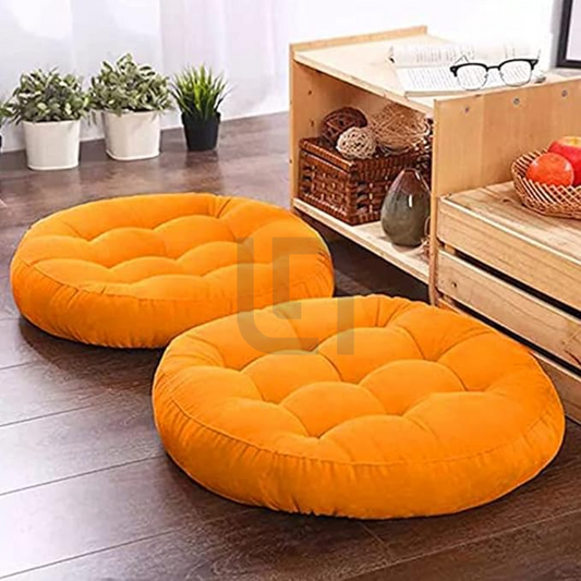  Round Shape Velvet Floor Cushions – Warm Yellow