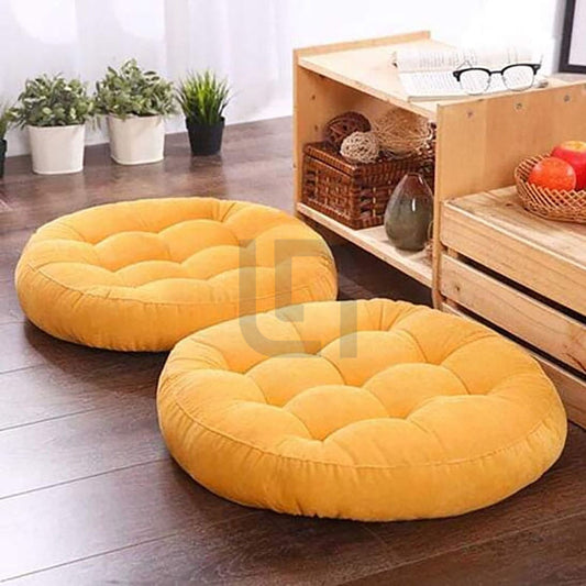  Round Shape Velvet Floor Cushions – Yellow