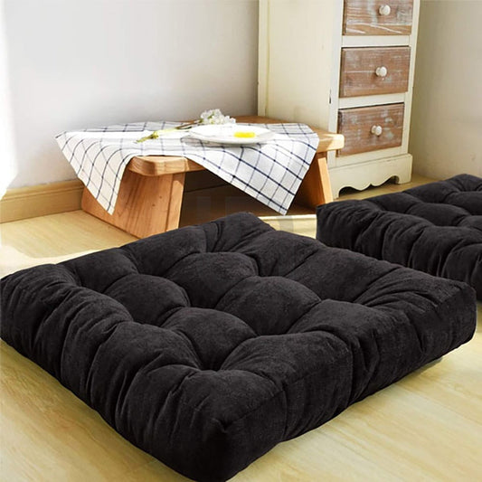  Square Shape Velvet Floor Cushions – Black