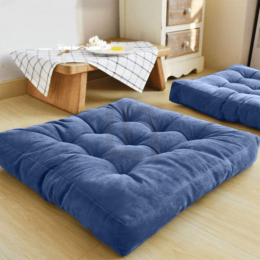  Square Shape Velvet Floor Cushions – Blue