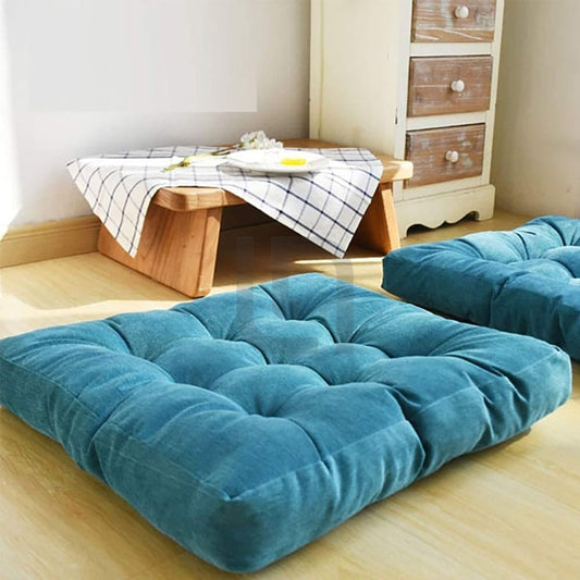  Square Shape Velvet Floor Cushions – Cyan
