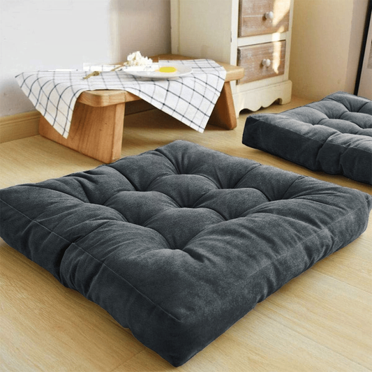  Square Shape Velvet Floor Cushions – Dark Grey