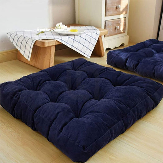  Square Shape Velvet Floor Cushions – Navy Blue