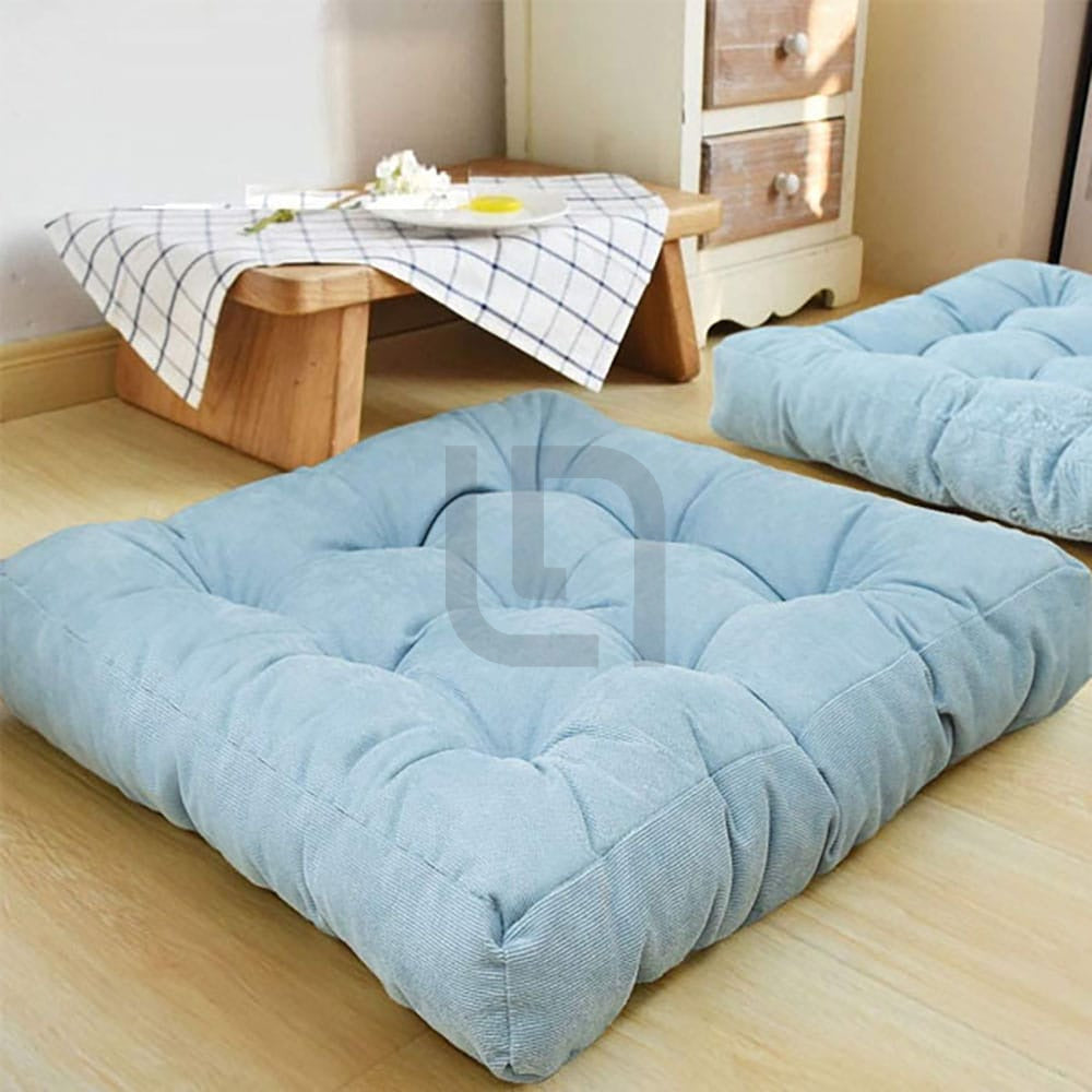 Square Shape Velvet Floor Cushions – Sky Blue