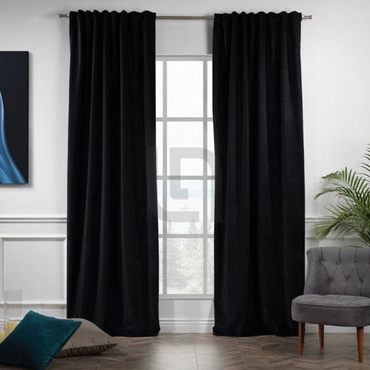  Velvet Curtains For Bedroom & Living Room - Black