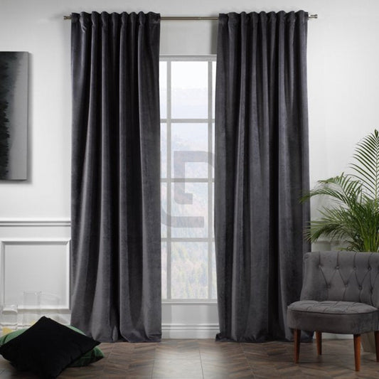  Velvet Curtains For Bedroom & Living Room - Charcoal