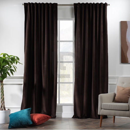  Velvet Curtains For Bedroom & Living Room - Dark Brown