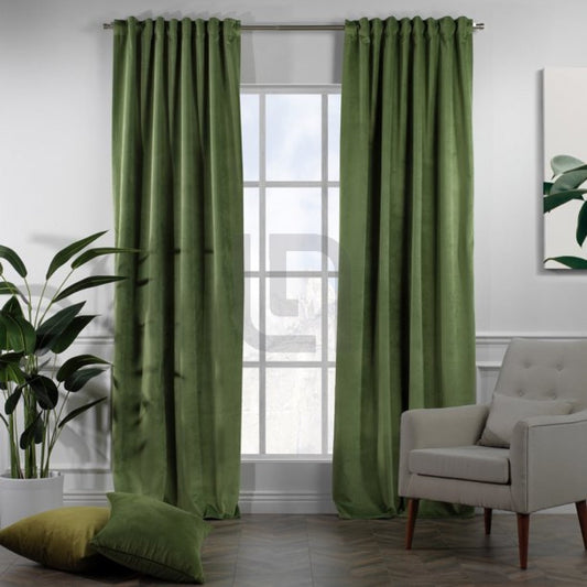  Velvet Curtains For Bedroom & Living Room - Olive Green