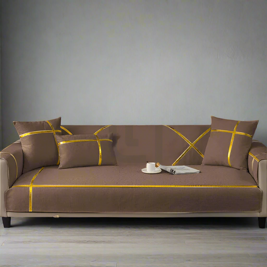  Velvet Sofa Cover - Anti Slip - Light Brown