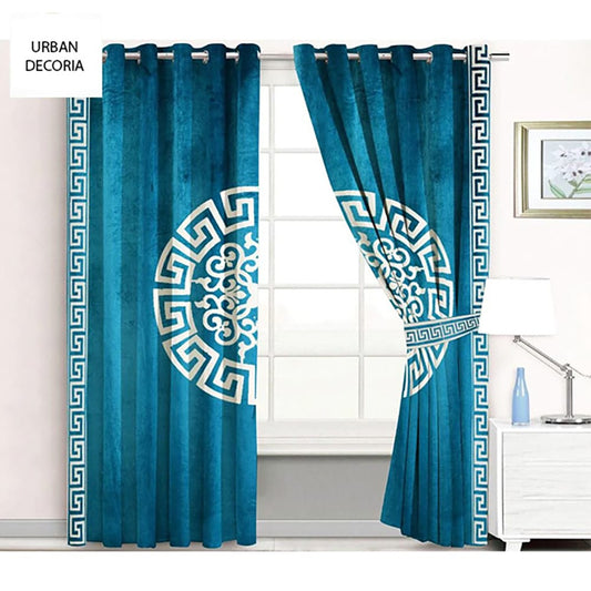  Versace Velvet Curtains - Cyan