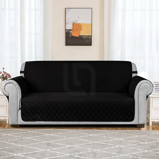 Quilted Non-Slip Box Sofa Cover - Black
