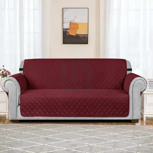 Quilted Non-Slip Box Sofa Cover - Maroon