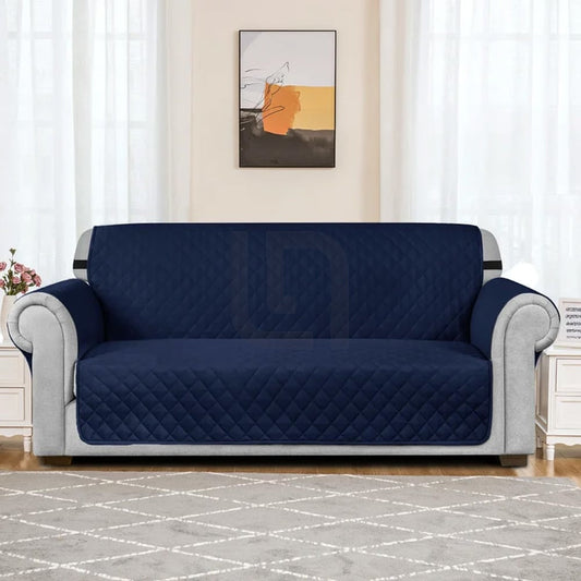 Quilted Non-Slip Box Sofa Cover - Navy Blue