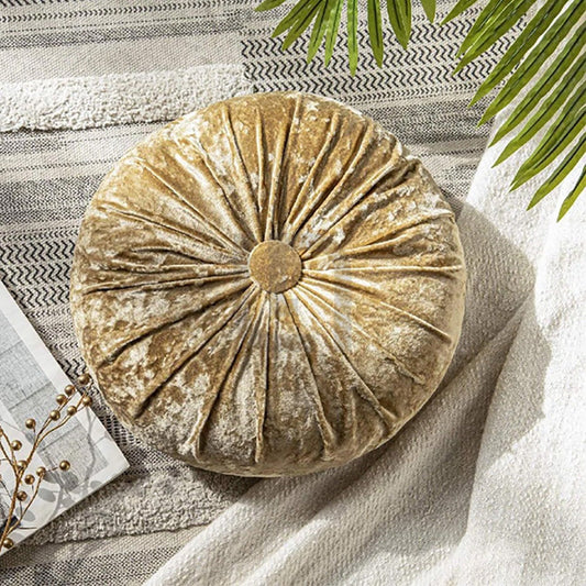Round Pumpkin Velvet Sofa Cushion - Golden