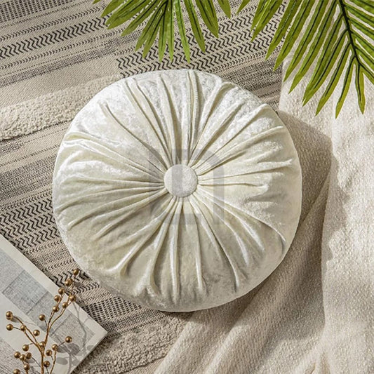 Round Pumpkin Velvet Sofa Cushion - White