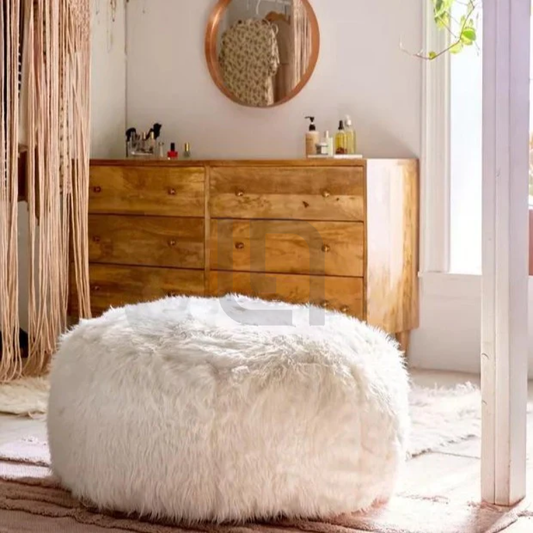 Shaggy Faux Fur Ottoman Bean Bag Stool - White