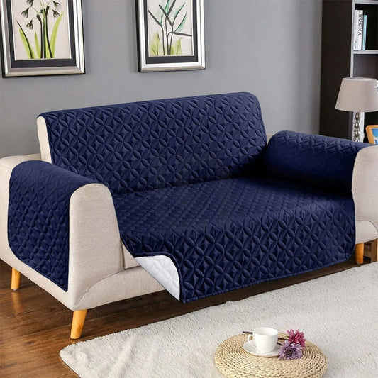  Ultrasonic Quilted Sofa Cover - Dark Blue - Anti Slip