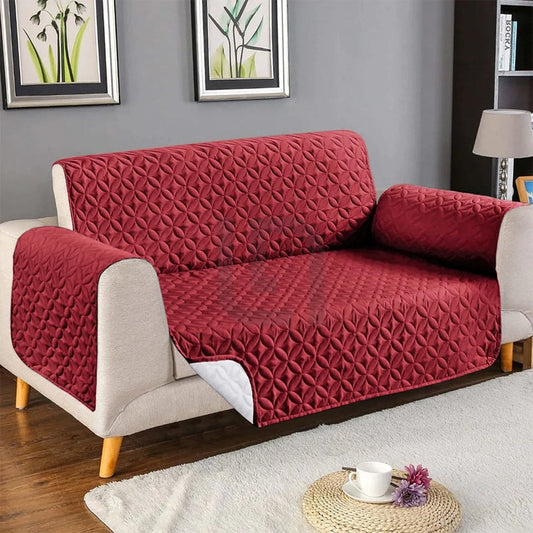  Ultrasonic Quilted Sofa Cover - Maroon - Anti Slip