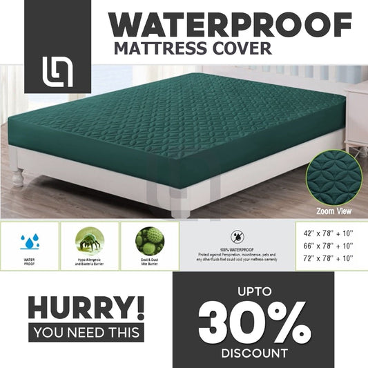 Waterproof Mattress Cover - Microfiber Quilted - Green