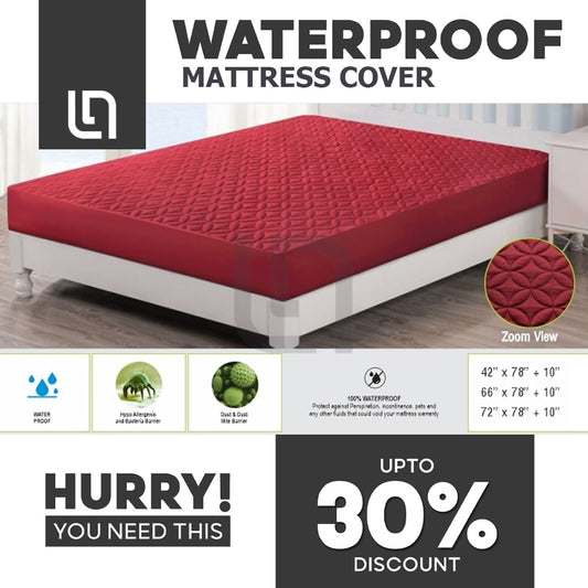 Waterproof Mattress Cover - Microfiber Quilted - Red